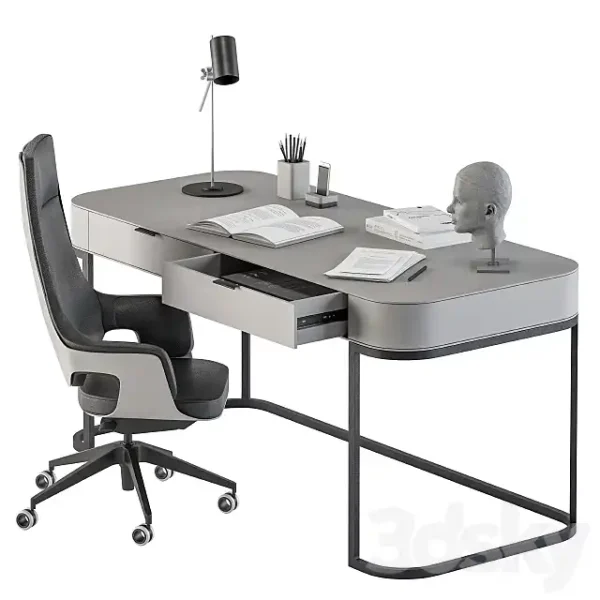 3DSky - Gray and Black Writing Desk Office Set 180 - Image 2