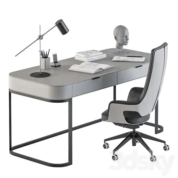 3DSky - Gray and Black Writing Desk Office Set 180 - Image 3
