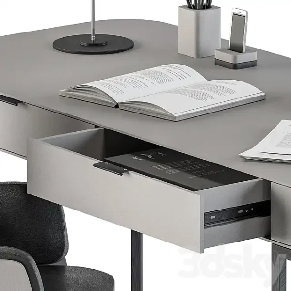 3DSky - Gray and Black Writing Desk Office Set 180 - Image 4