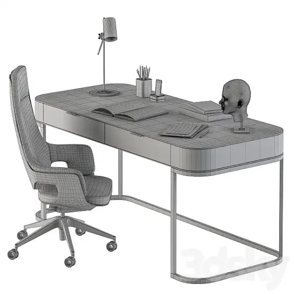 3DSky - Gray and Black Writing Desk Office Set 180 - Image 5