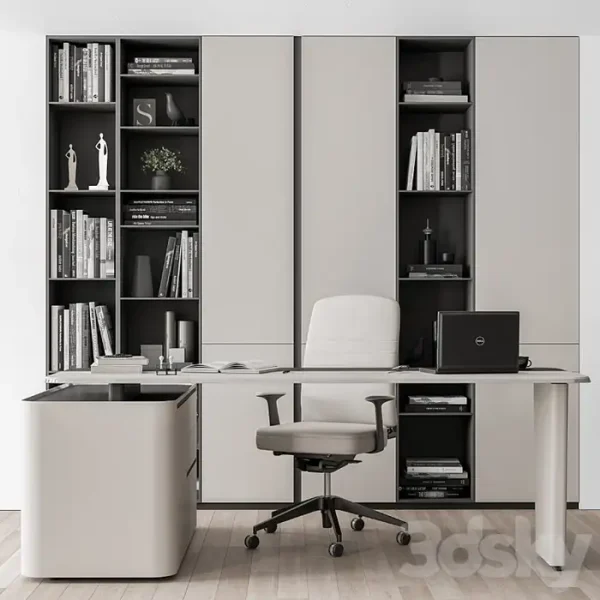 3DSky - Boss Desk with Library Black and White Table Office Furniture 285