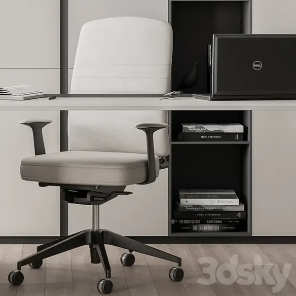 3DSky - Boss Desk with Library Black and White Table Office Furniture 285 - Image 2