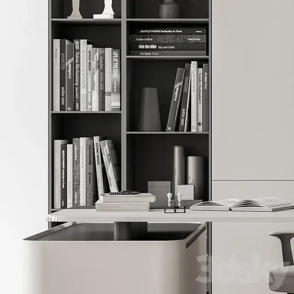 3DSky - Boss Desk with Library Black and White Table Office Furniture 285 - Image 3