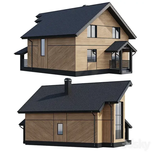 3DSky - Two Storey Wooden House With A Complex Pitched Roof