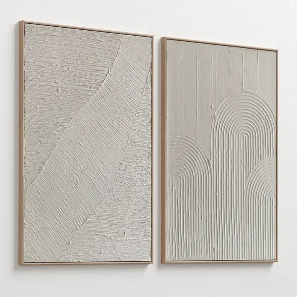 3DSky - Mid Century Beige Textural Plaster Wall Art C 460 - Image 2