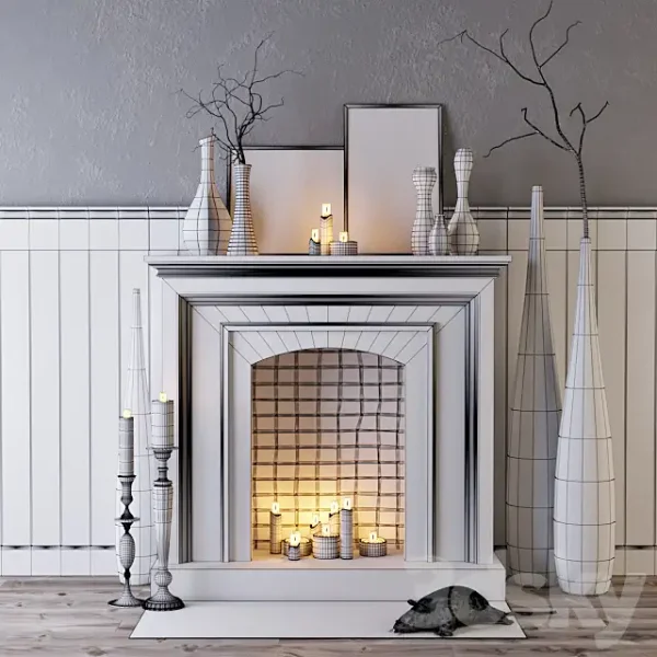 3DSky - Decorative Fireplace with Candles - Image 2
