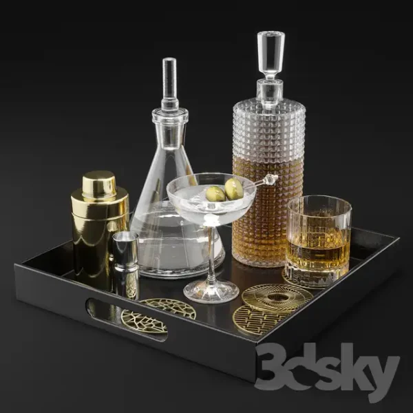 3DSky - CB2 Barware Coffee Table Decor Set 1