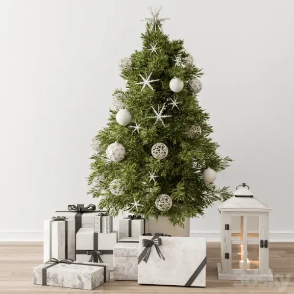 3DSky - Christmas Decoration 23 Christmas White And Green Tree With Gift